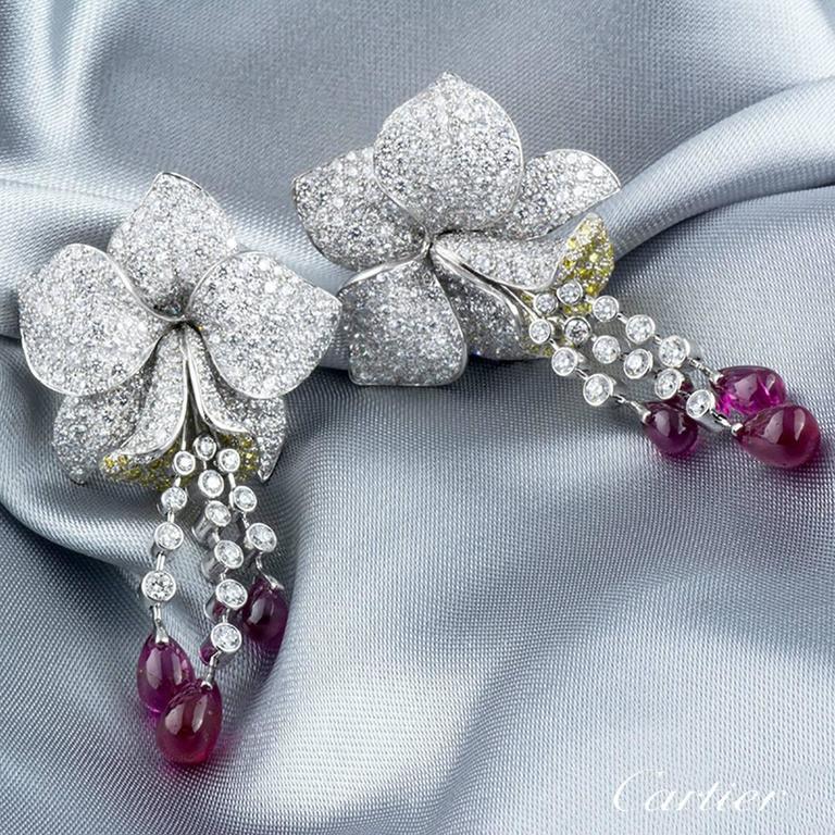Cartier Caresse D'orchidees High Jewelry Diamond Rubellite Platinum  Earrings For Sale at 1stDibs  caresse d'orchidees par cartier earrings,  cartier orchid earrings, caresse d'orchidees high jewelry ring