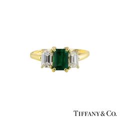 Tiffany & Co. Emerald Diamond Yellow Gold Trilogy Ring