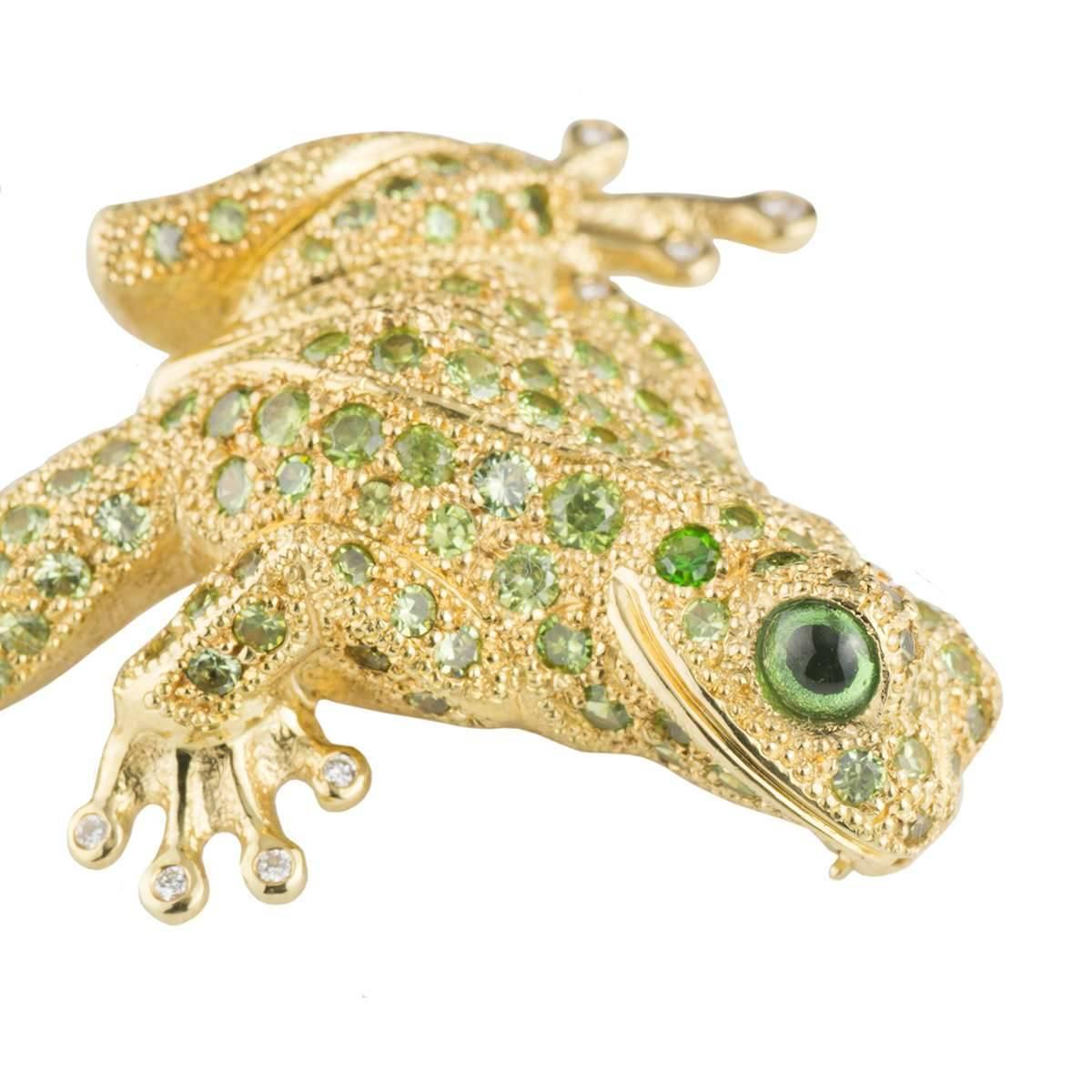 Women's or Men's Diamond and Peridot Frog Brooch