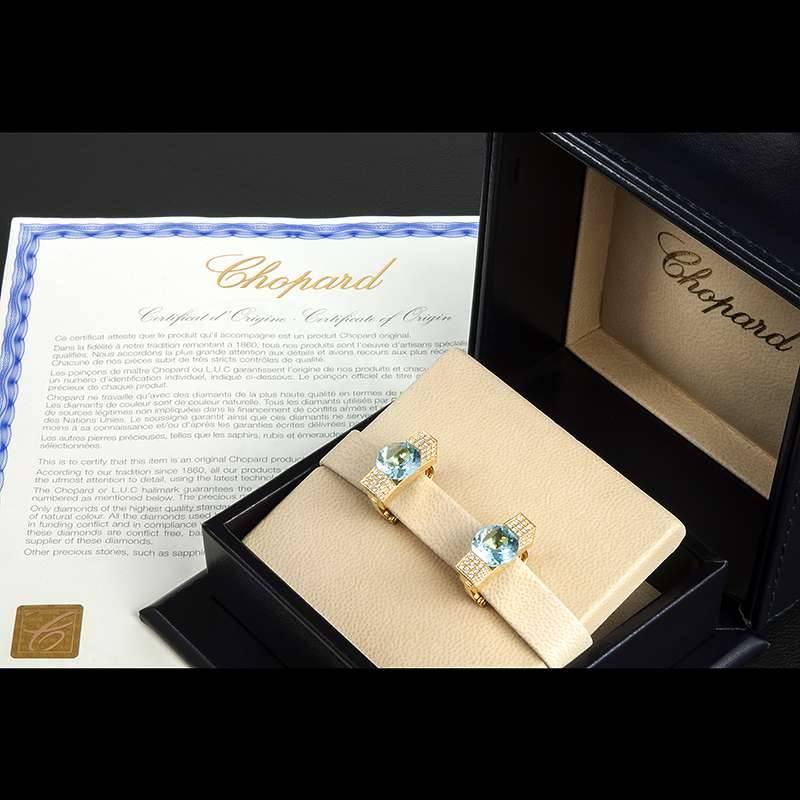 Chopard  Diamond and Topaz Yellow Gold Earrings In Excellent Condition In London, GB