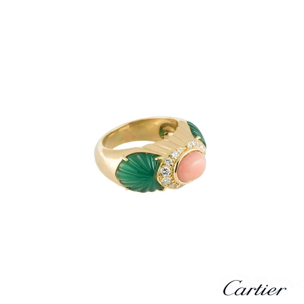 Cartier Coral Chrysoprase Diamond Ring In Excellent Condition In London, GB