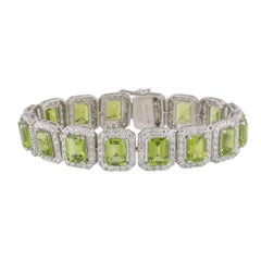 White Gold Diamond and Peridot Line Bracelet