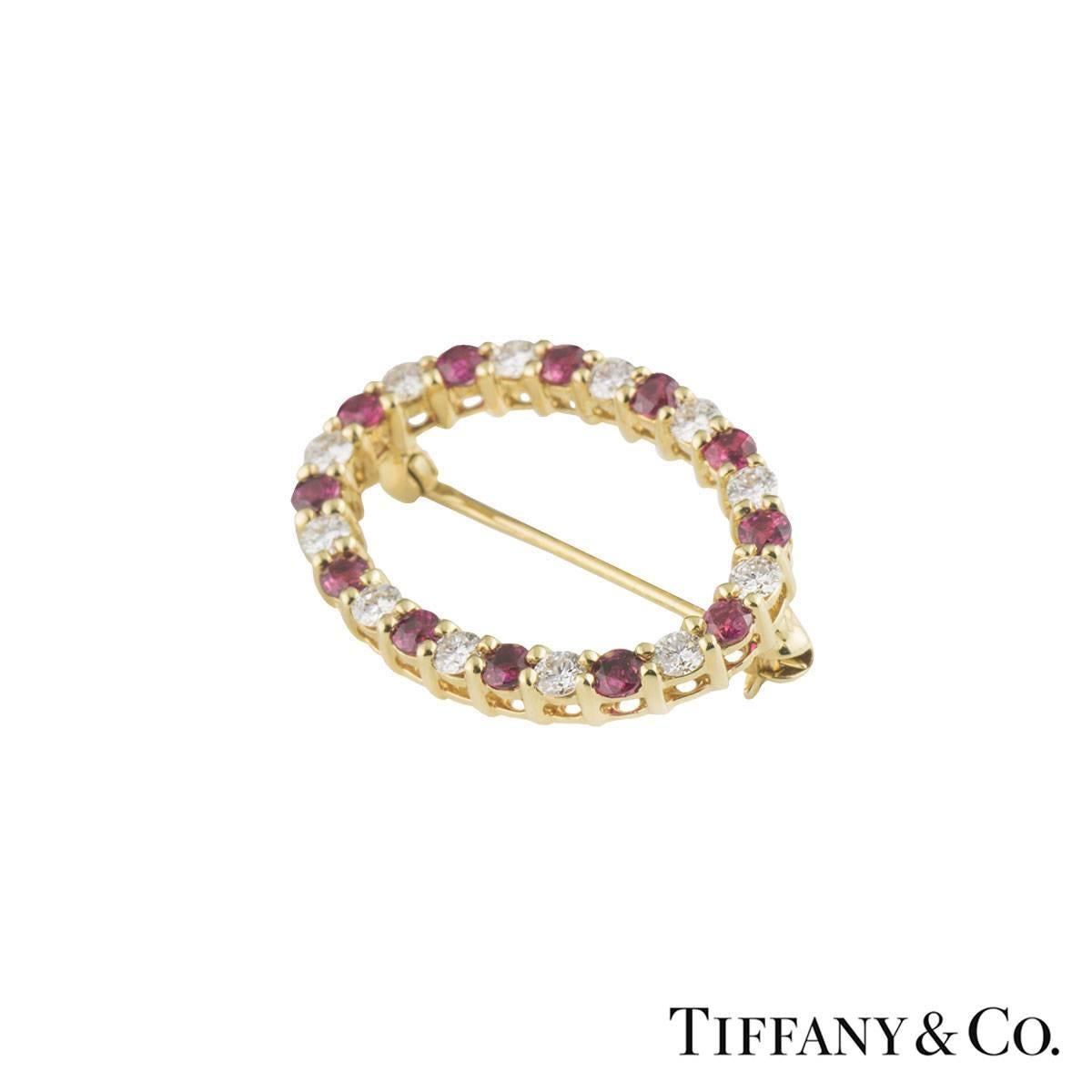Tiffany & Co. Yellow Gold Diamond and Ruby Brooch In Excellent Condition In London, GB