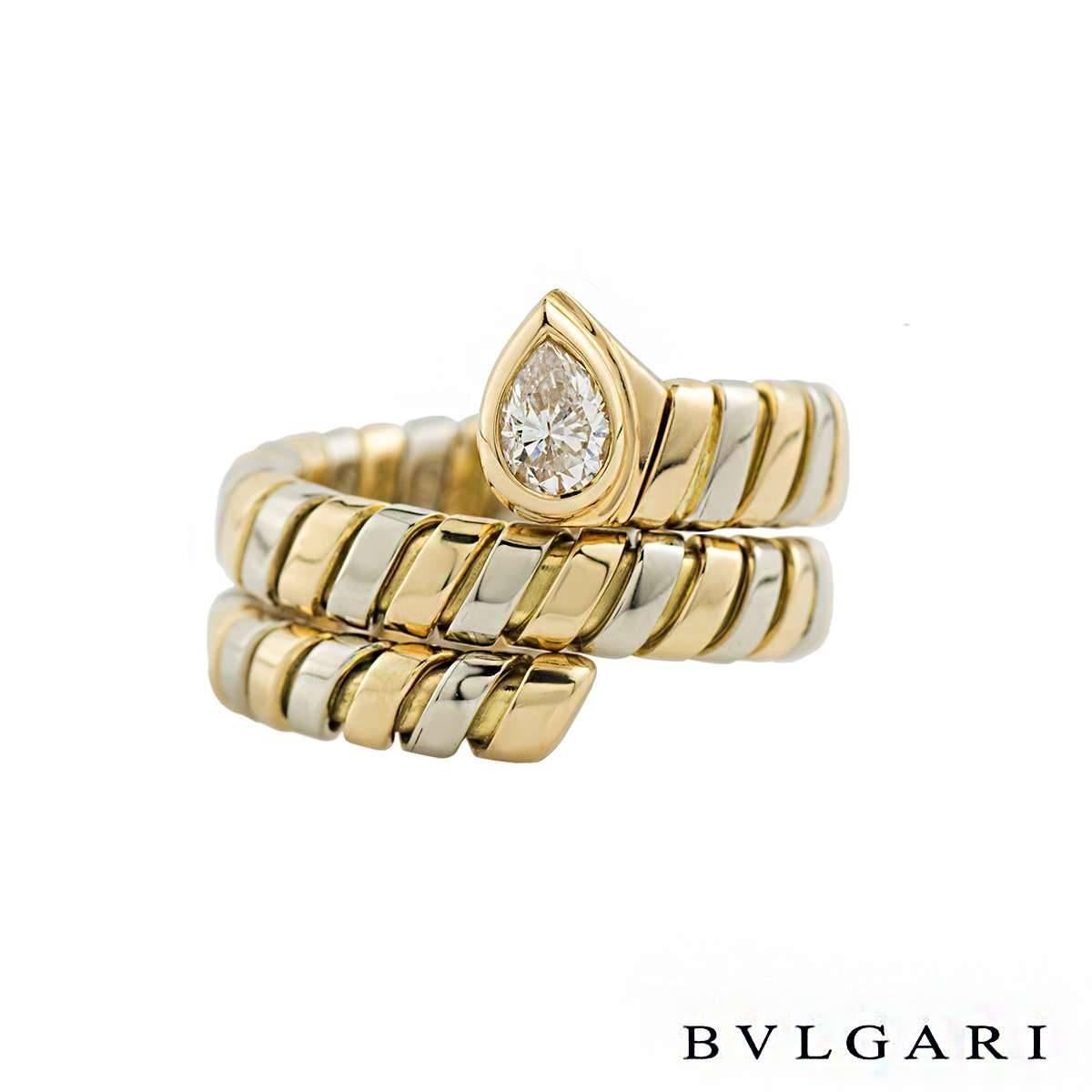 Pear Cut Bulgari White and Yellow Gold Diamond Tubogas Ring