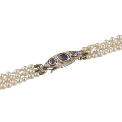 Three-Strand Pearl Necklace with Diamond and Sapphire Clasp