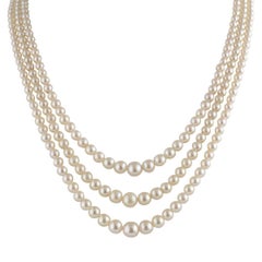 Three-Strand Pearl Necklace with Diamond and Sapphire Clasp