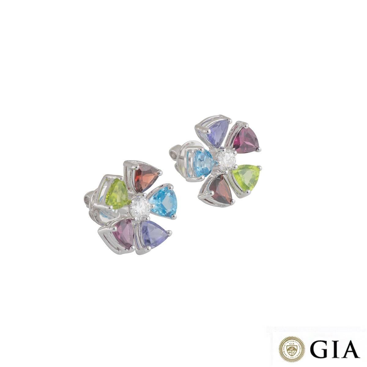 Trillion Cut GIA Certified Multi Gemstone and Diamond Earrings