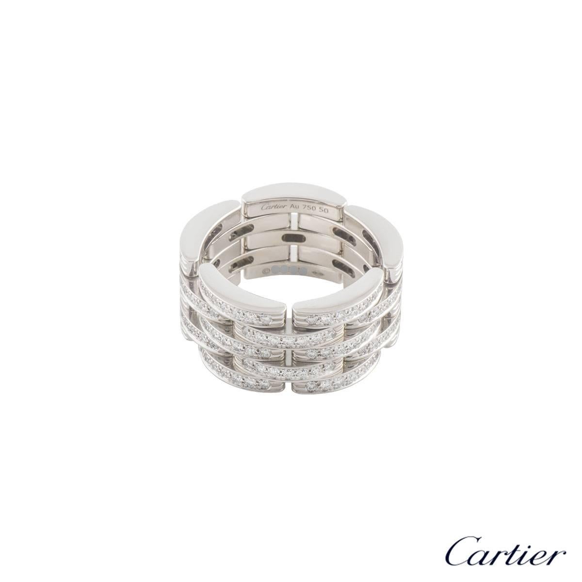 A stunning diamond Cartier Maillon Panthere ring from the Links and Chain collection. The ring comprises of 25 open brick work design panels with each panel pave set with 7 round brilliant cut diamonds totalling approximately 1.26ct, G colour and VS