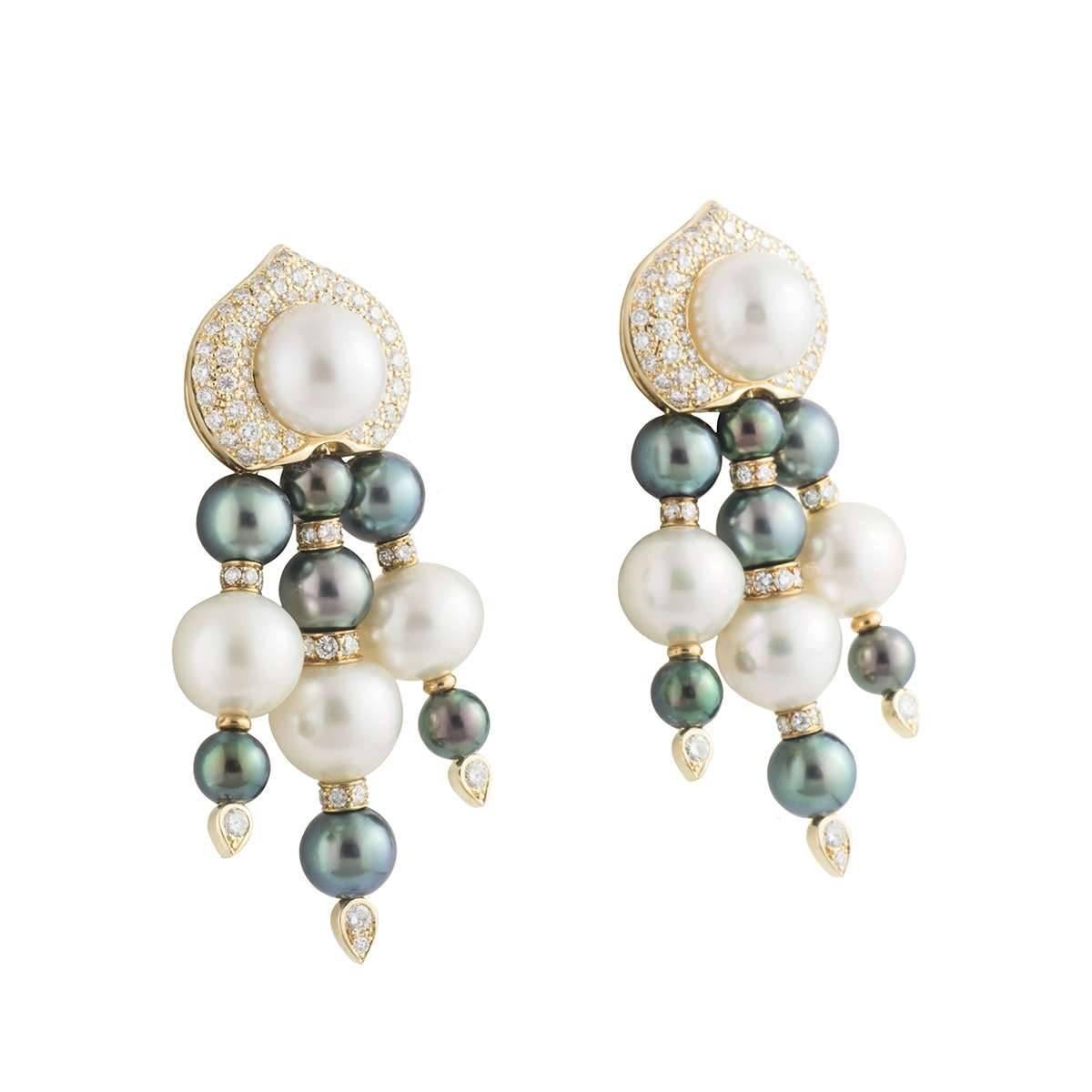 Diamond and Pearl Drop Earrings 3.96 carats In Excellent Condition In London, GB