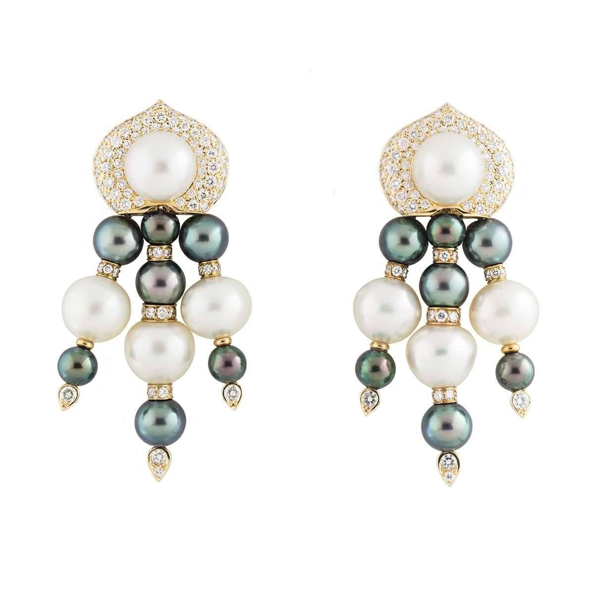 Diamond and Pearl Drop Earrings 3.96 carats