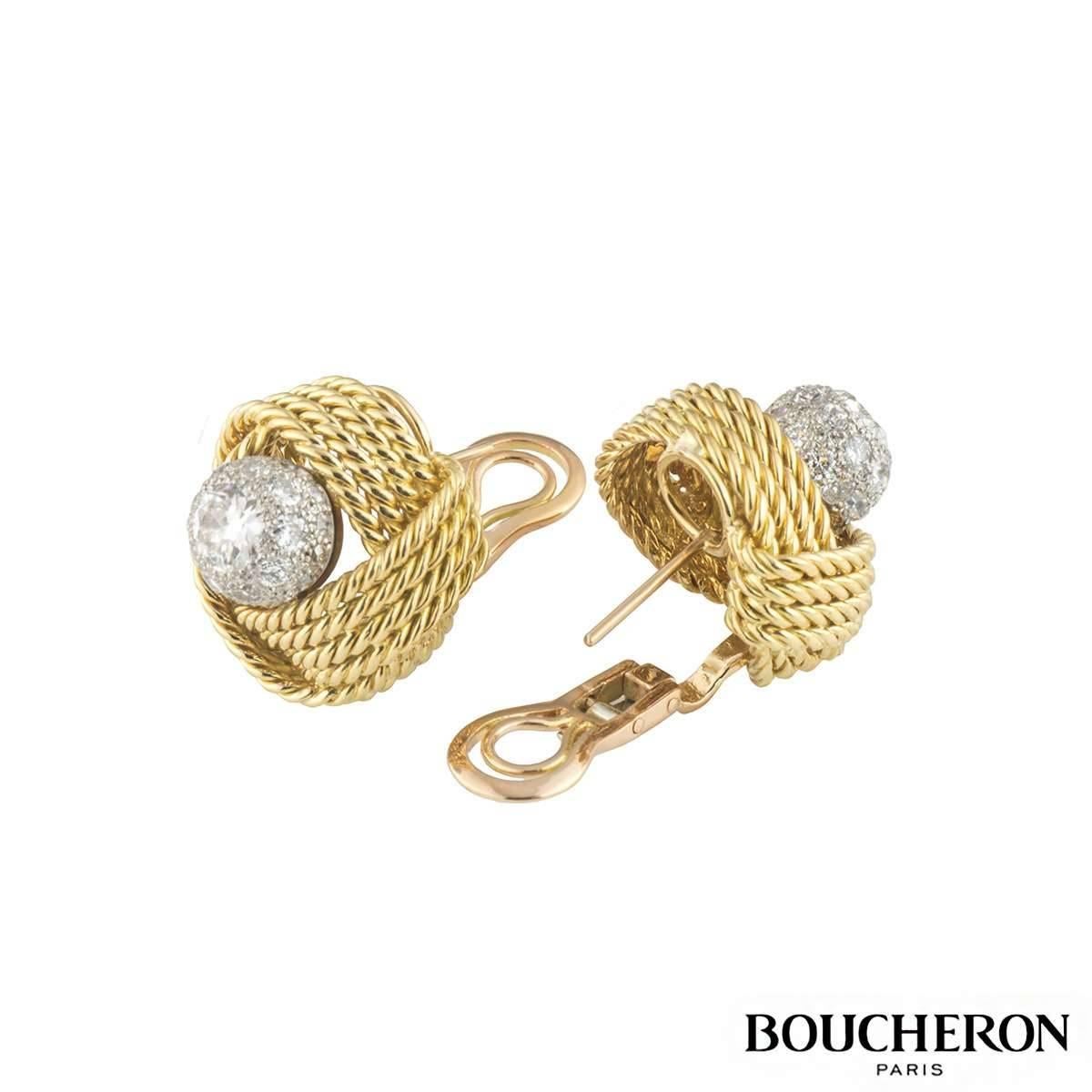 Round Cut Vintage Boucheron Diamond Knot Earrings 3.00 carats