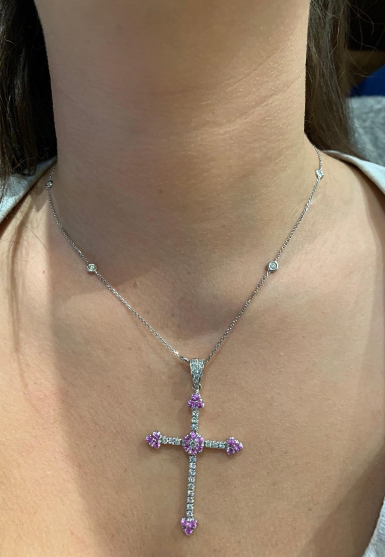 Diamond And Pink Sapphire Cross Pendant 1 50 Carat