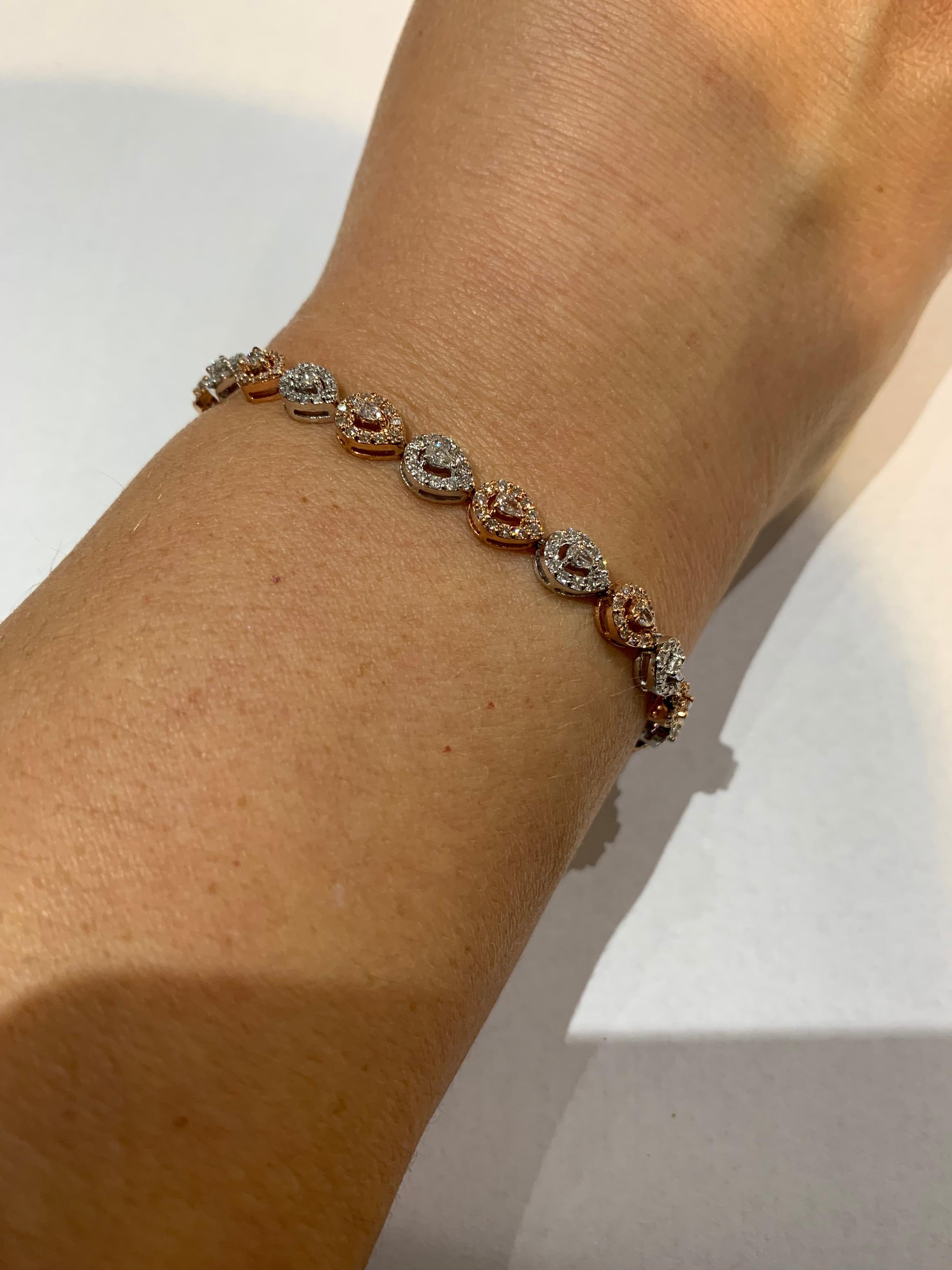 White and Rose Gold Diamond Line Bracelet 2.70 Carat In New Condition In London, GB