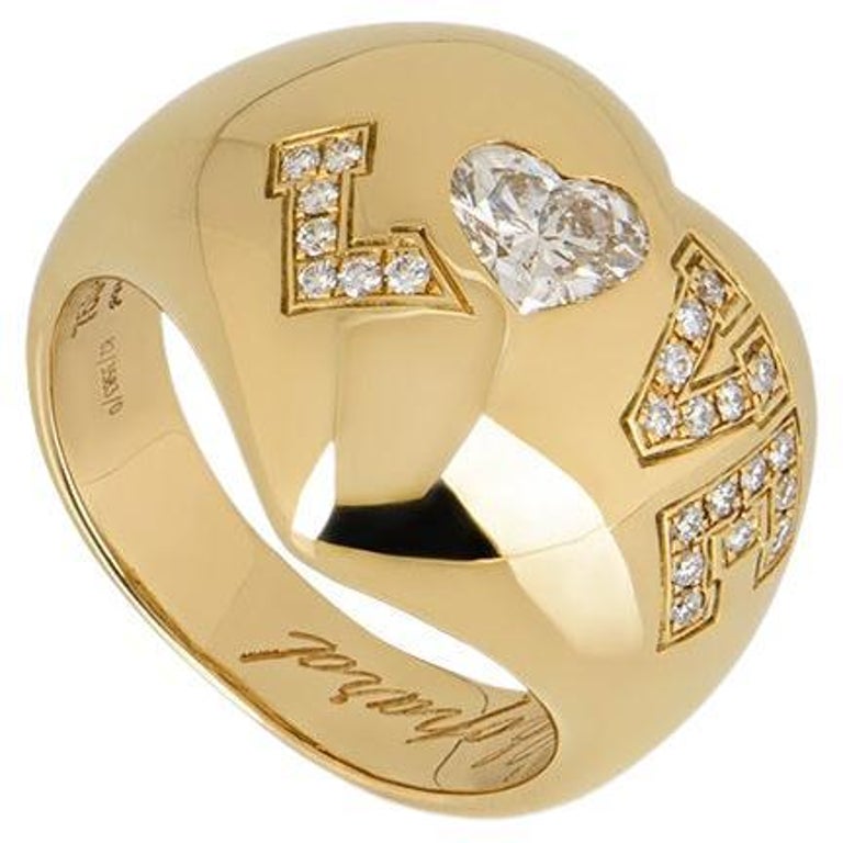 Chopard Yellow Gold Diamond Set Heart Love Ring For Sale at 1stDibs