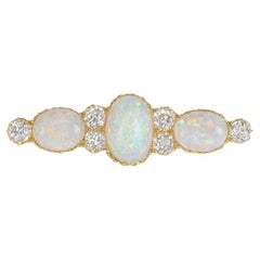 1900s Antique Opal and Diamond Brooch 1.32 Carat Diamonds 4.55 Carat Opals