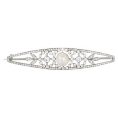 Broche vintage Art Dec de diamantes y perlas en platino 1,75 quilates