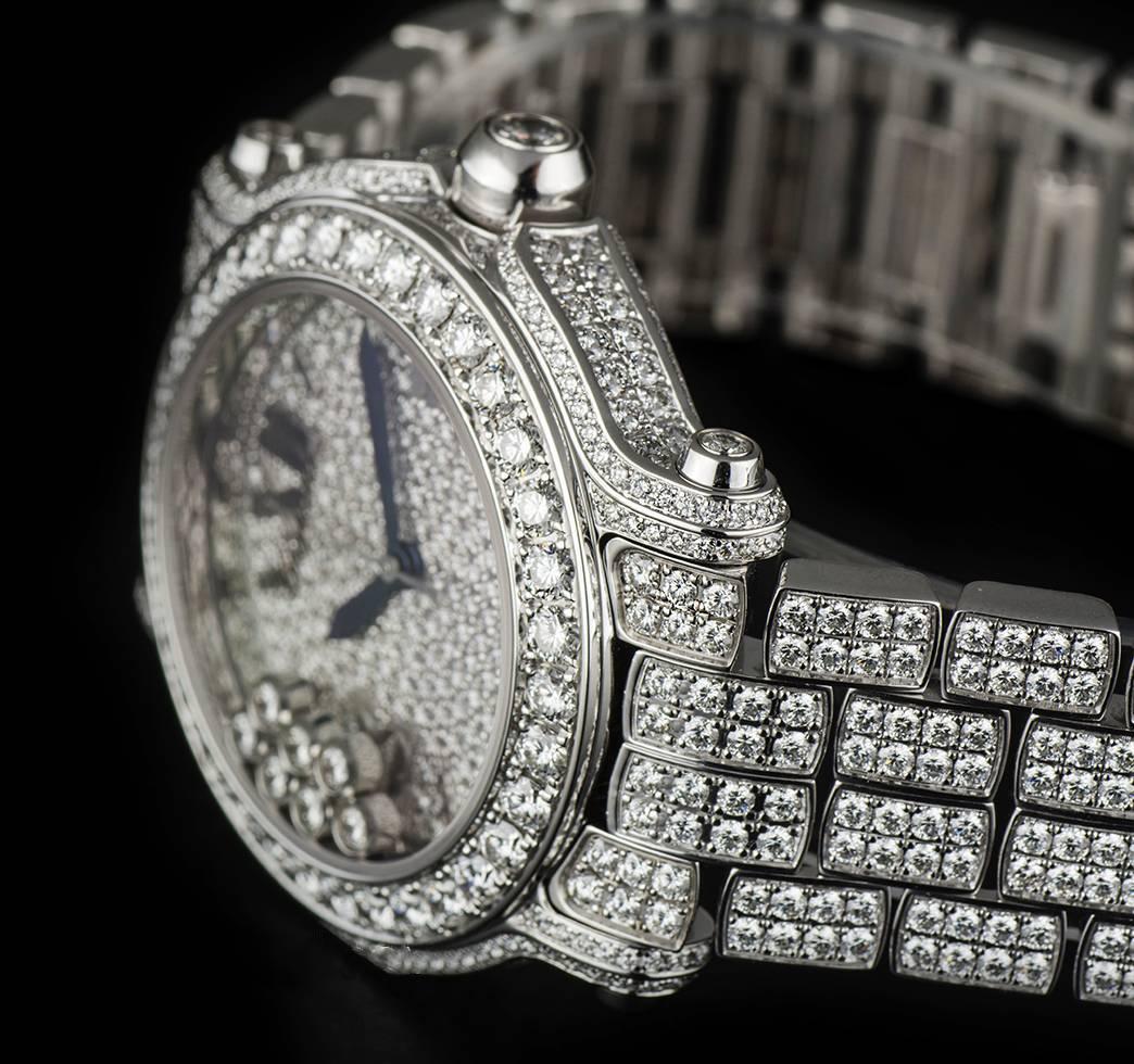 Dazzling Chopard Diamond Set Montre Happy Sport Wristwatch in White Gold 3