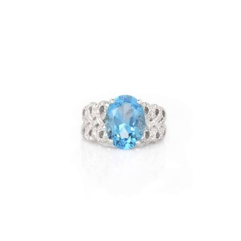 Blue Topaz and Diamond Dress Ring In Excellent Condition In London, GB