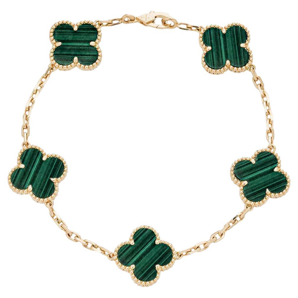 Van Cleef & Arpels Bracelet vintage Alhambra à 5 motifs en malachite VCARL80900 en vente