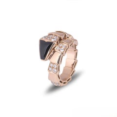 Bvlgari Rose Gold Onyx & Diamond Serpenti Viper Ring 345220