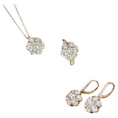 Graff Wild Flower Gold & Platinum Diamond Cluster Necklace, Earring & Ring Suite
