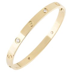 Cartier Yellow Gold Half Diamond Love Bracelet Size 16 B6035916