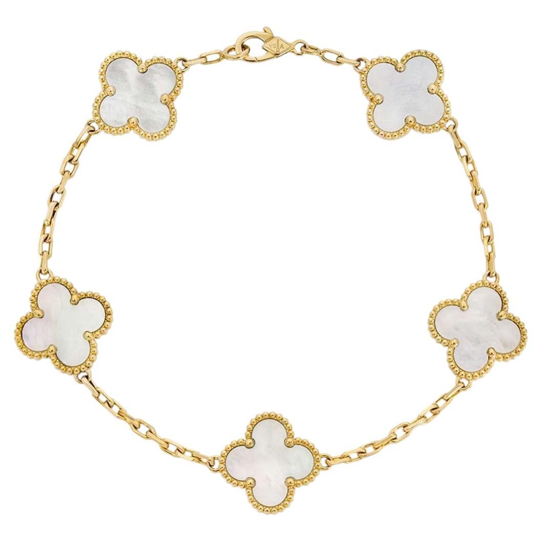 Van Cleef and Arpels Blue Agate Vintage Alhambra 5 Motif Bracelet ...