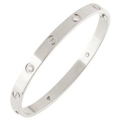 Cartier White Gold Half Diamond Love Bracelet Size 16 B6035816