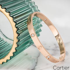 Cartier Rose Gold Half Diamond Love Bracelet Size 17 B6036017