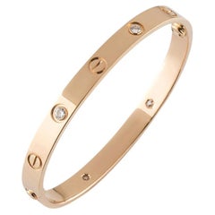 Cartier Rose Gold Half Diamond Love Bracelet Size 17 B6036017