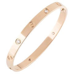 Cartier Rose Gold Half Diamond Love Bracelet Size 18 B6036018