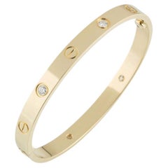 Cartier Yellow Gold Half Diamond Love Bracelet Size 16 B6035916