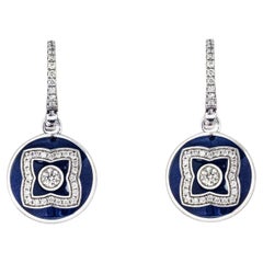De Beers Gold Enchanted Lotus Diamond & Blue Enamel Sleeper Earrings TDW 0.40ct
