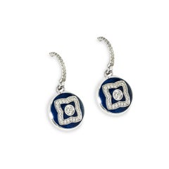 De Beers Gold Enchanted Lotus Diamond & Blue Enamel Sleeper Earrings TDW 0.40ct