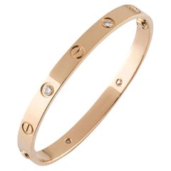 Cartier Rose Gold Half Diamond Love Bracelet Size 18 B6036018