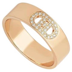 Hermés Rose Gold Diamond H d Ancre Size 54 Ring H115601B