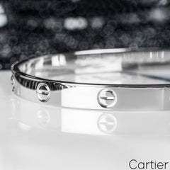 Cartier White Gold Plain Love Bracelet Size 16 B6035416