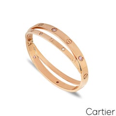 Cartier Rose Gold Half Diamond & Pink Sapphire Double Love Bracelet Size 17 N670