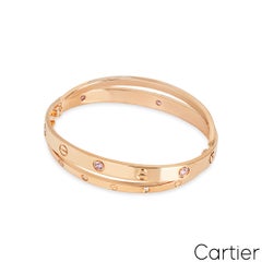 Cartier Rose Gold Half Diamond & Pink Sapphire Love Bracelet Size 17 N6705917