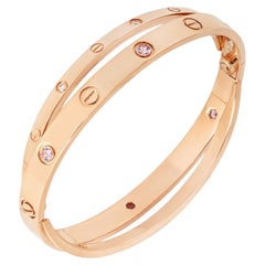 Cartier Rose Gold Half Diamond & Pink Sapphire Love Bracelet Size 17 N6705917