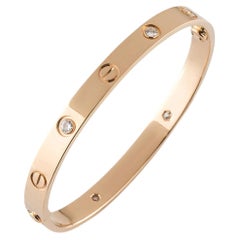 Cartier Rose Gold Half Diamond Love Bracelet Size 20 B6036020