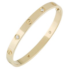 Cartier Yellow Gold Half Diamond Love Bracelet Size 17 B6035917