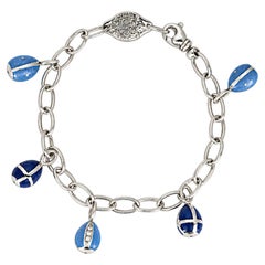 Faberge Blue Enamel And Diamond Charm Bracelet F2183 H8