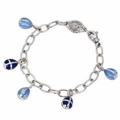 Faberge Blue Enamel And Diamond Charm Bracelet F2183 H8