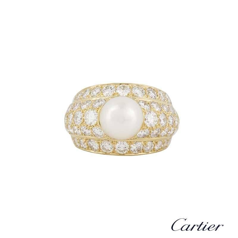 Round Cut Cartier Diamond Pearl Ring 2.20 Carat