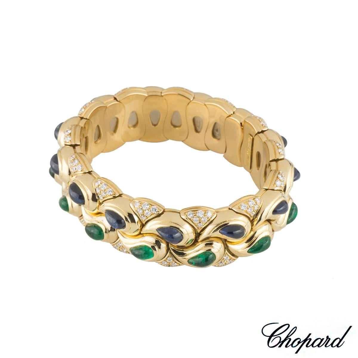 Chopard Multi-Gem Diamond Emerald and Sapphire Casmir Bangle In Excellent Condition In London, GB