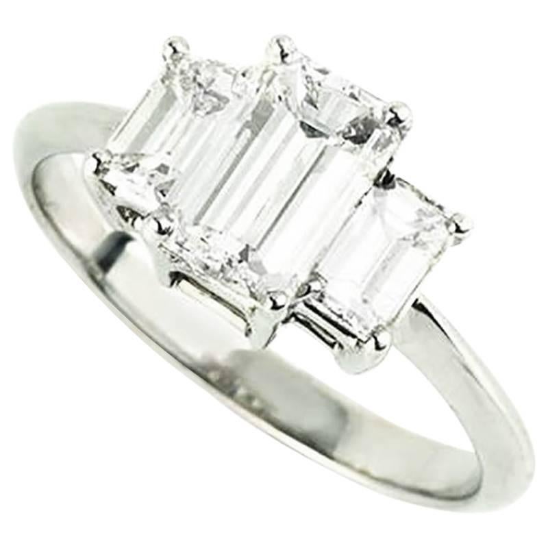 Certified Emerald Cut Diamond Three-Stone Engagement Ring 1.15 Carat I/J VS2