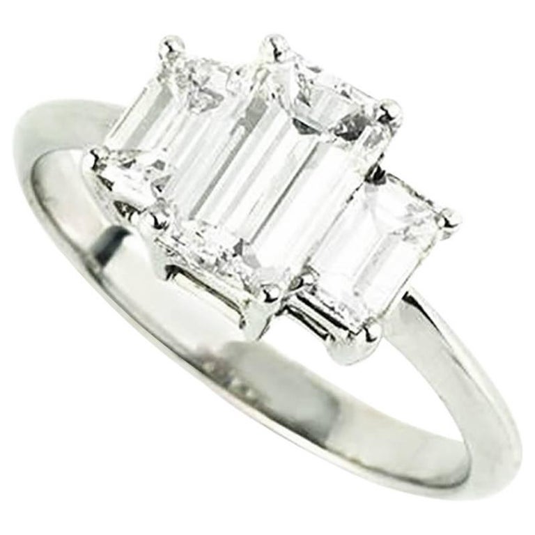 Certified Emerald Cut Diamond Three-Stone Engagement Ring 1.15 Carat I