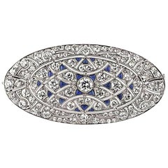 Antique Edwardian Belle Époque Sapphire Diamond Platinum Pendant Brooch