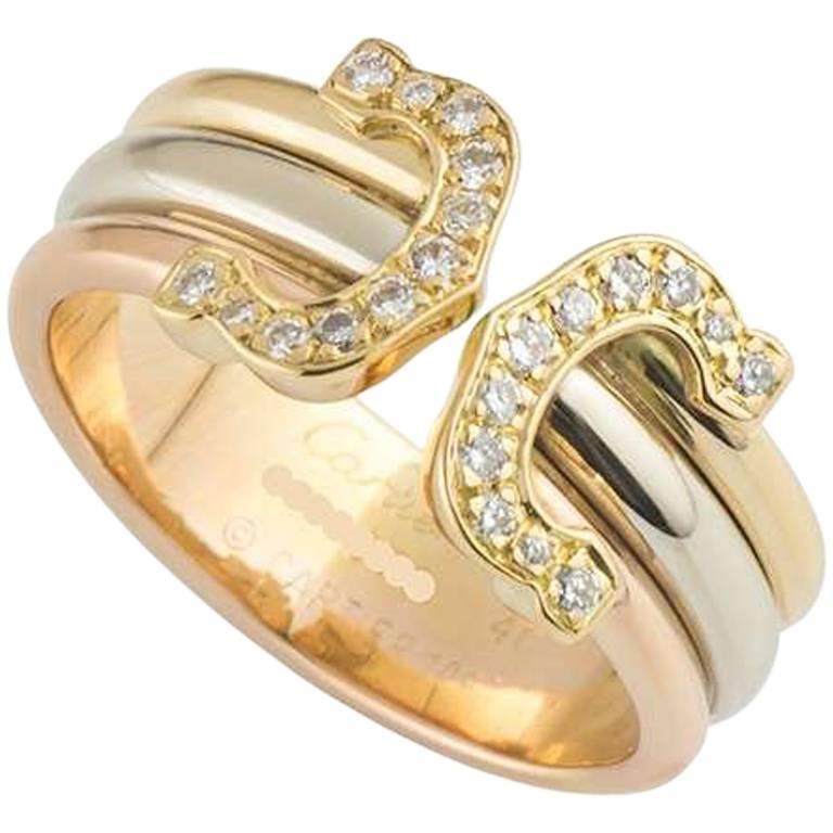 Cartier C De Cartier Tri-Color Gold and Diamond Ring at 1stDibs | cartier c  de ring, c de cartier rings, c de cartier ring